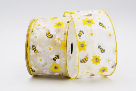 Spring Flower With Bees Collection Ribbon_KF7565GC-1-6_white